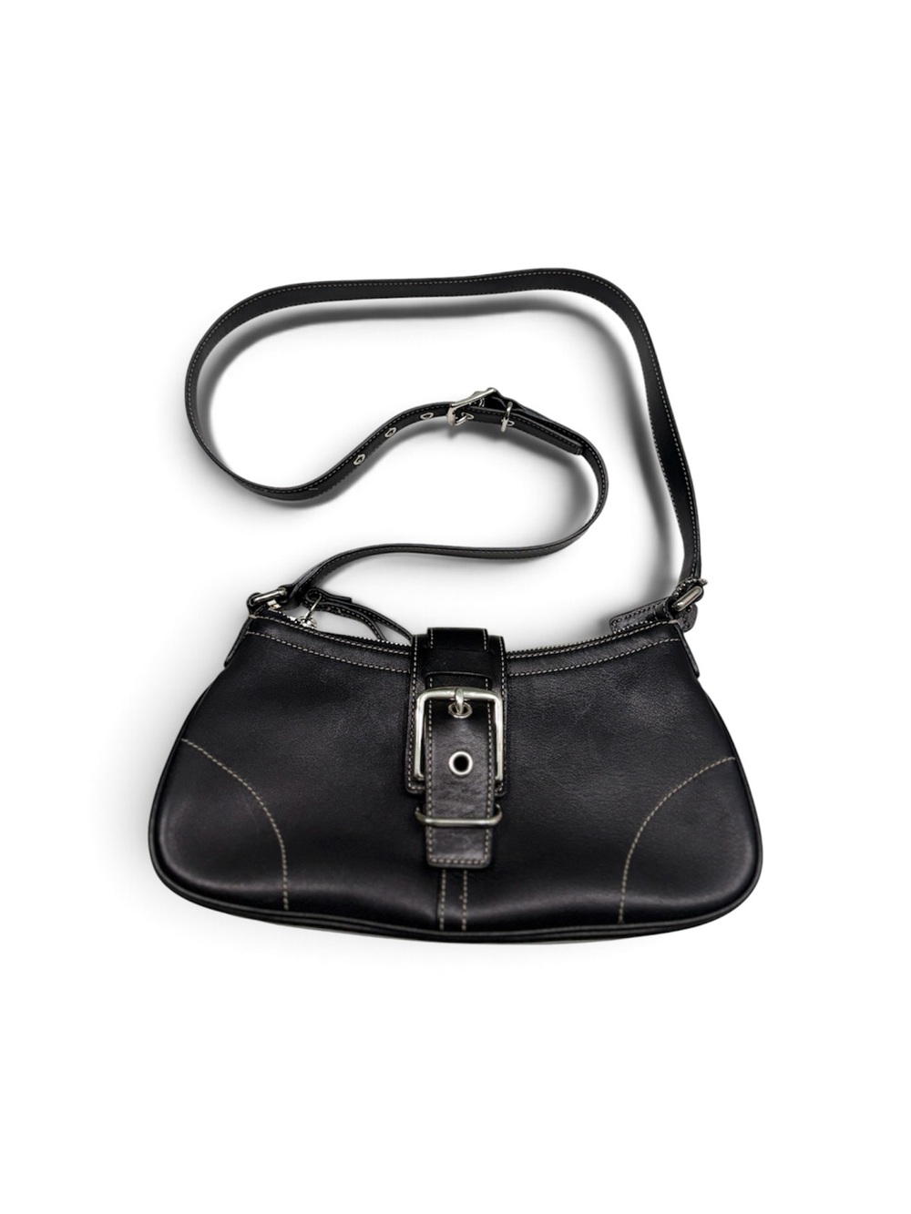 Coach Black Leather Crossbody Bag with Buckle Detail